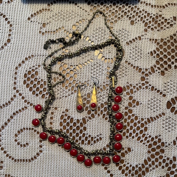 New York & Company Jewelry - Chic Red and Gold Necklace Set